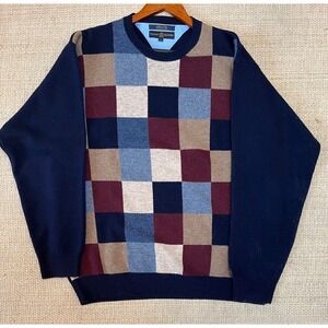 Tommy Hilfiger Golf Wool Sweater Mens Large Blue Colorblock Vintage Retro Y2K
